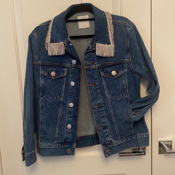 Sandro Denim Jacket with Rhinestone Fringe - Picture 5 of 8